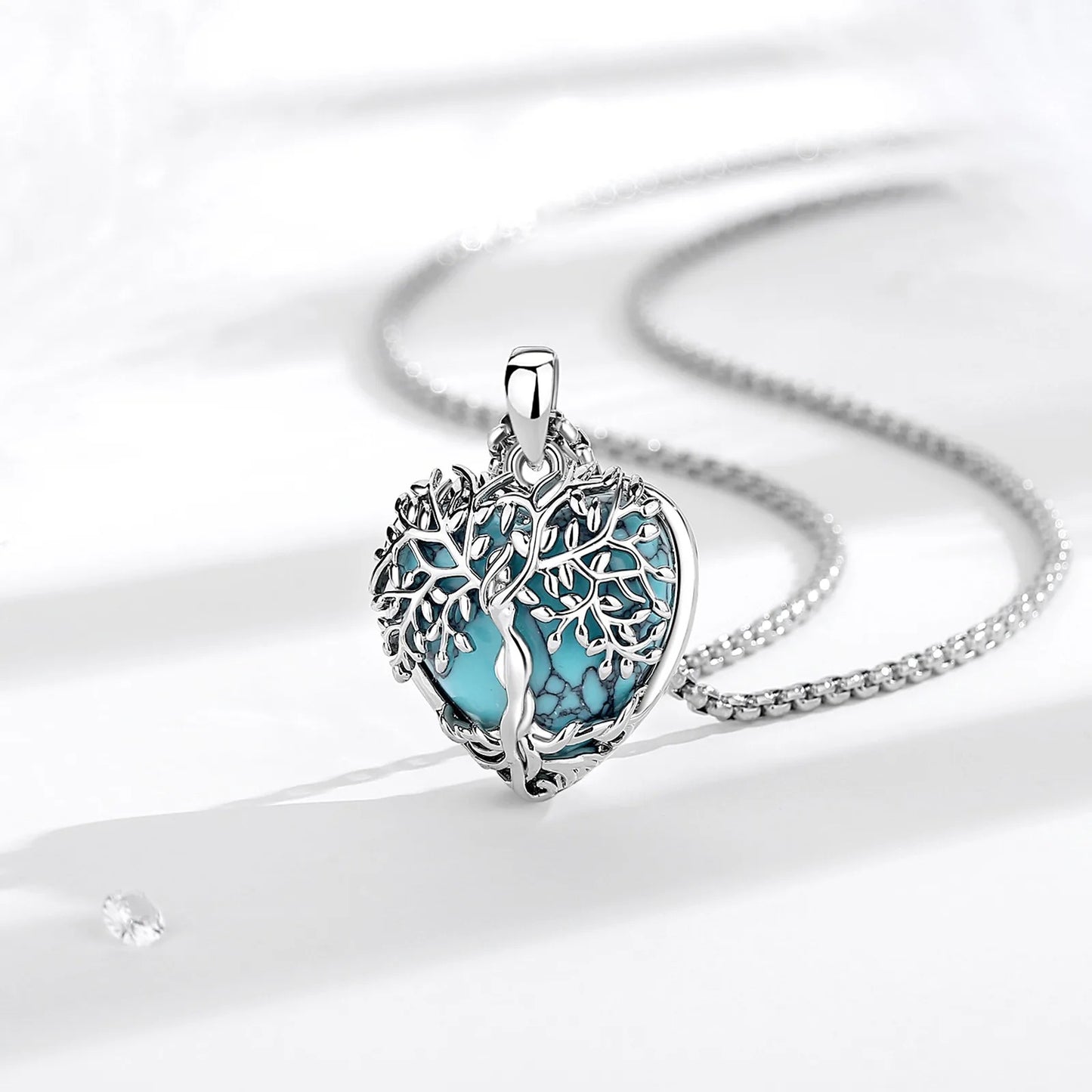 Arbre de vie collier coeur bleu