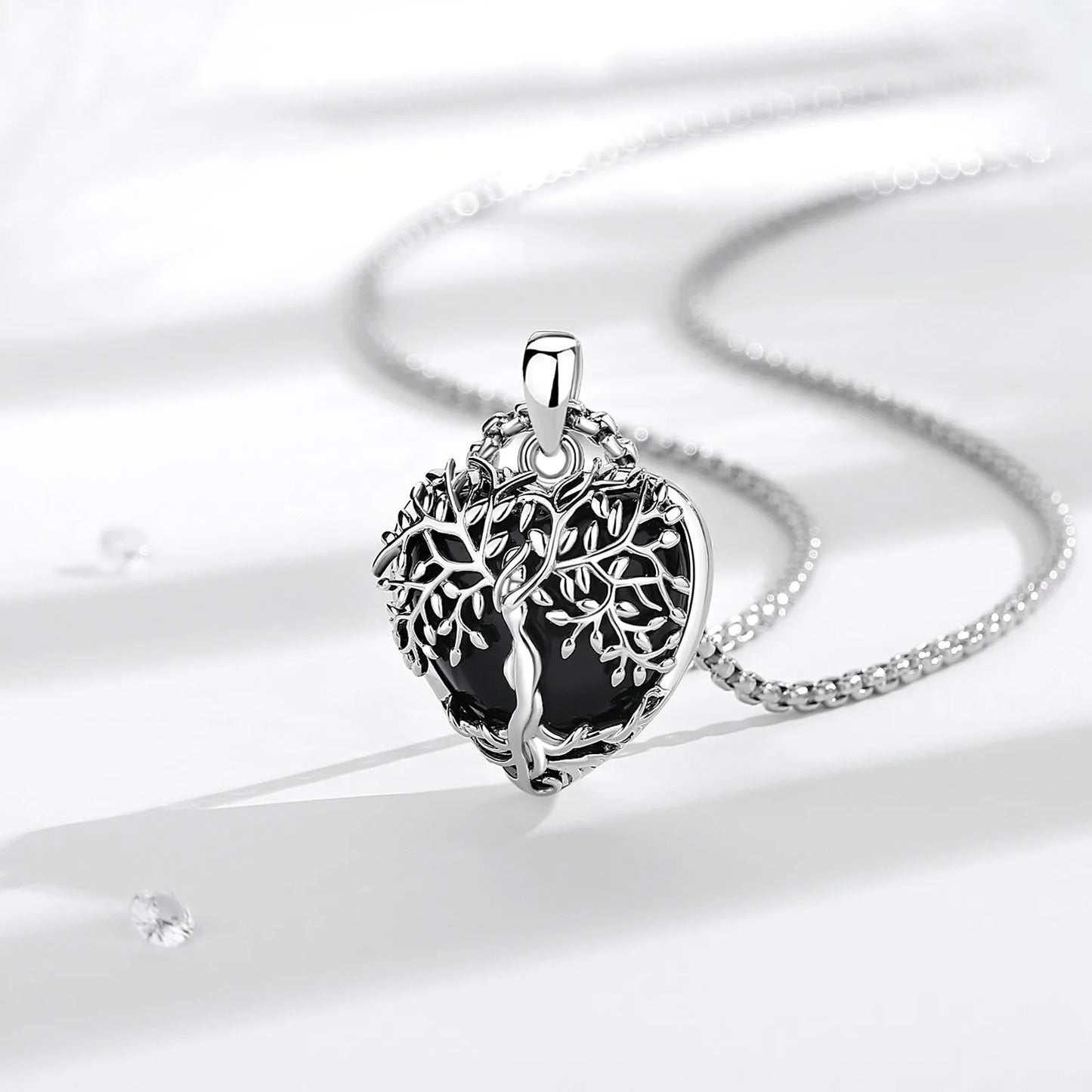 Arbre de vie collier coeur noir