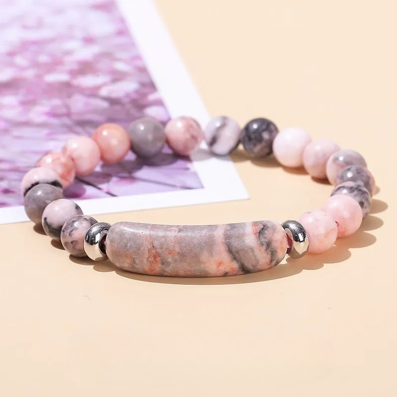 Bracelet Bien-ĂȘtre Pierres Naturelles variante pierre zĂšbre rose
