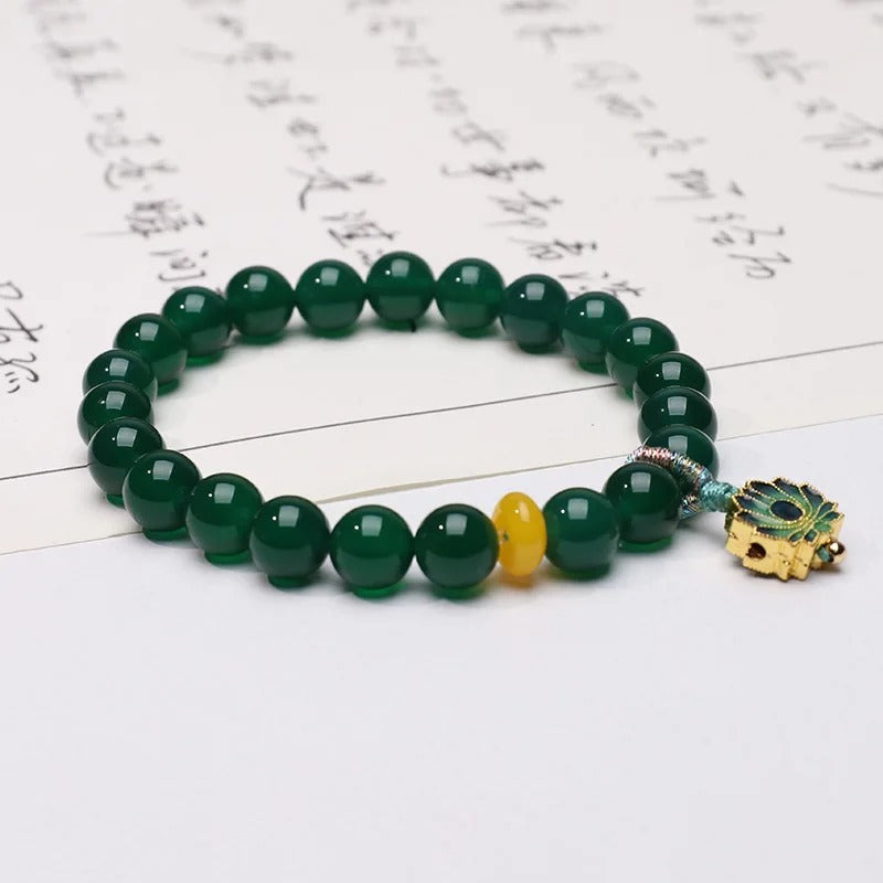 Bracelet Agate Verte Paix interieur fond blanc