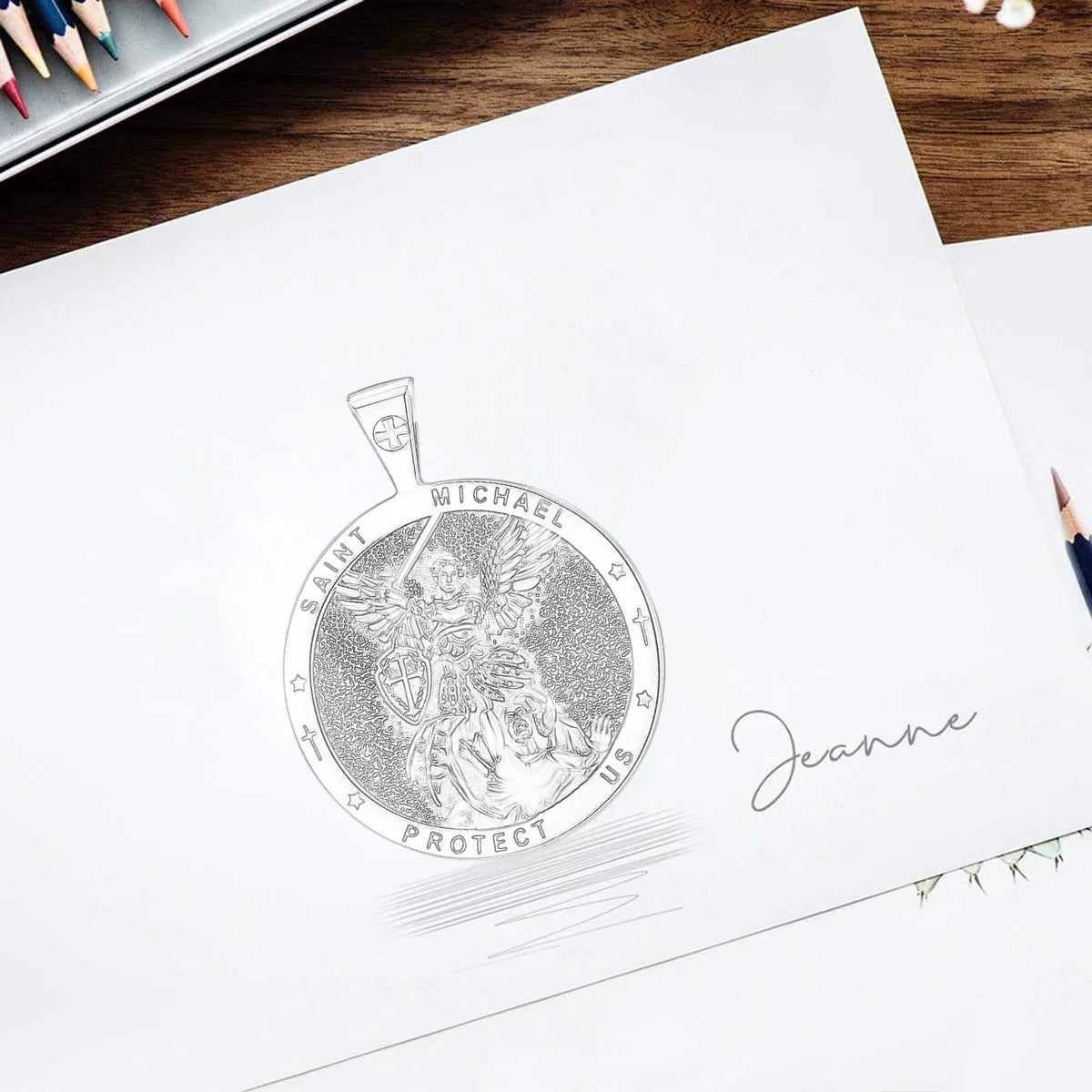 Collier archange Michael dessin