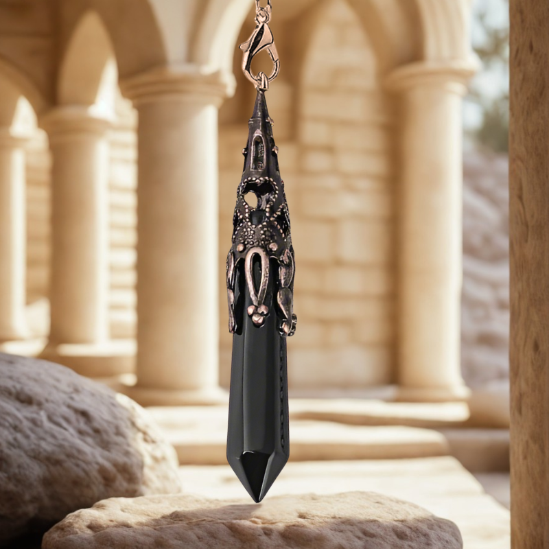 PENDULE OUI NON LONG Obsidienne