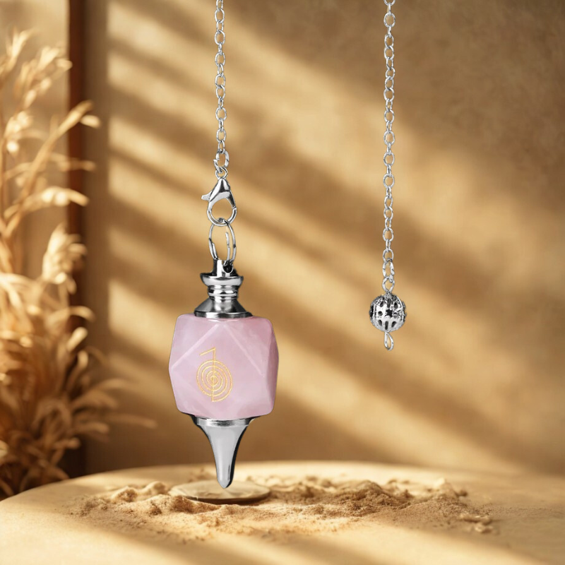 Pendule Divinatoire Pierre Naturelle hexagonale variante quartz rose