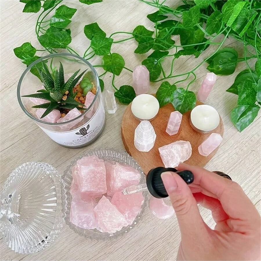 Pierre naturelle quartz rose brut huile