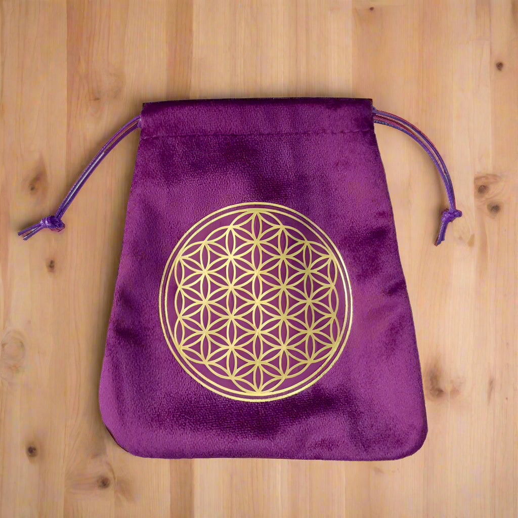 Pochette esoterique en velours variante fleur de vie