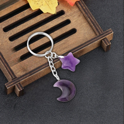 Porte cle lune et etoile améhyste