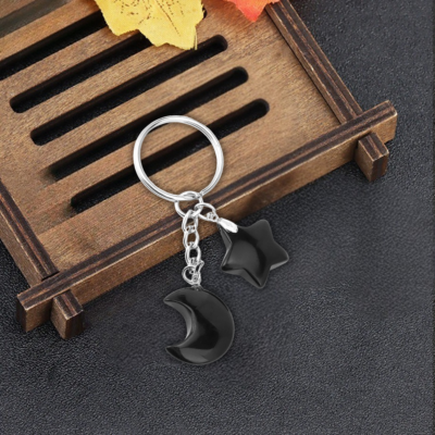 Porte cle lune et etoile obsidienne
