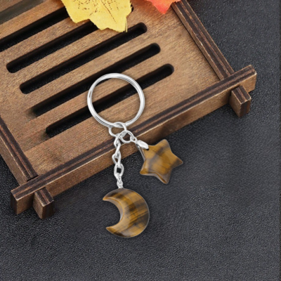 Porte cle lune et etoile oeil de tigre