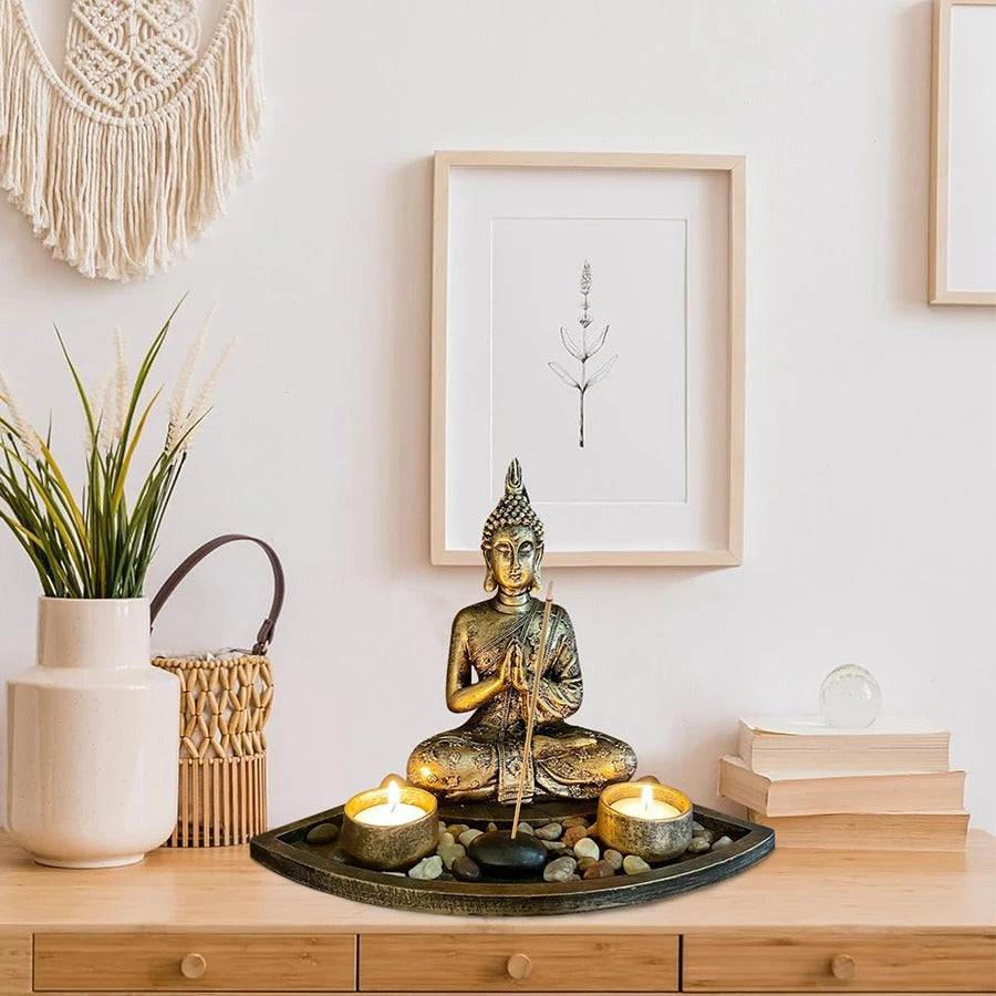 Statue bouddha lumiere et encens meuble