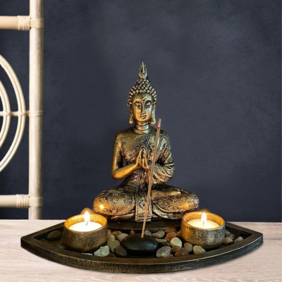 Statue bouddha lumiere et encens presentation
