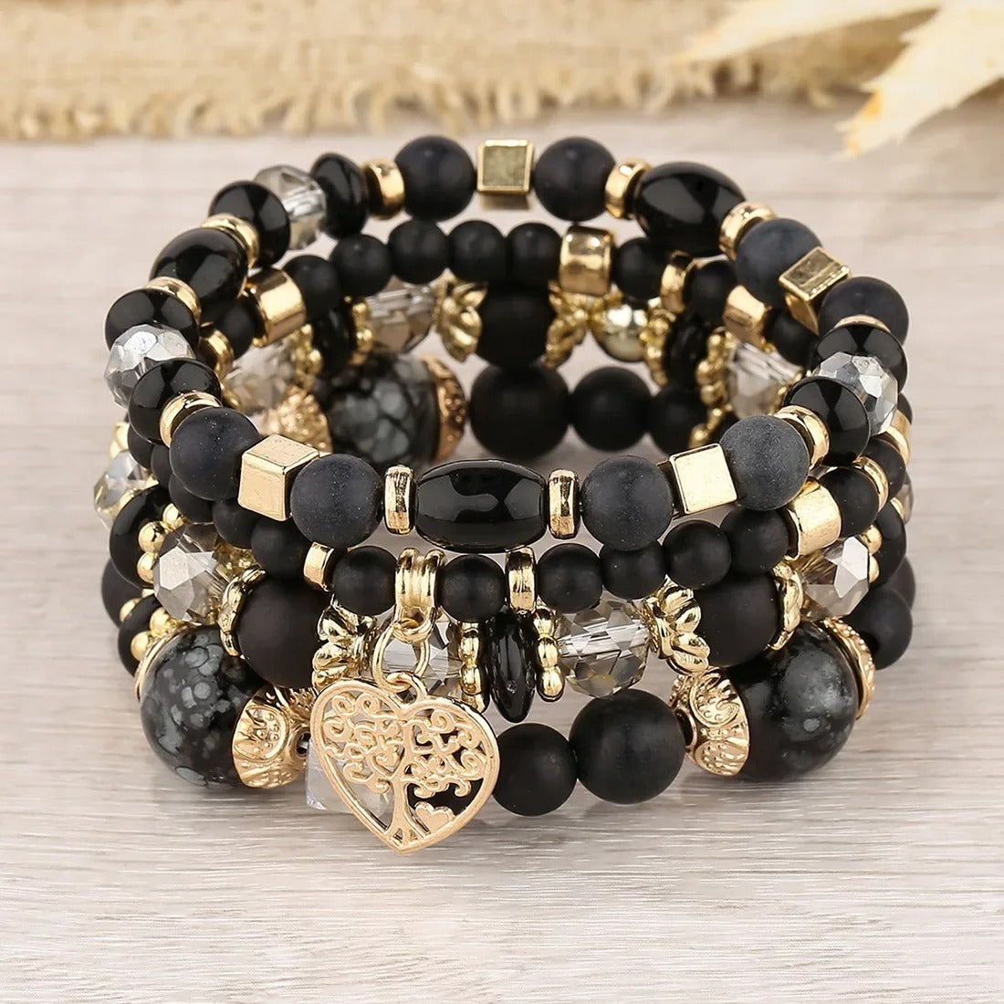 arbre de vie bracelet breloque noir
