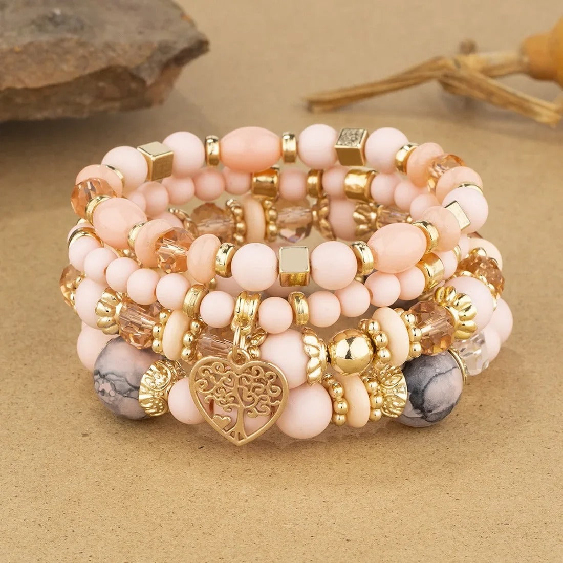 arbre de vie bracelet breloque rose