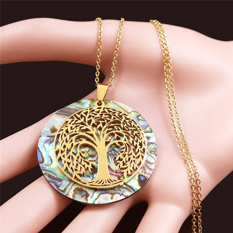 arbre de vie collier ormeau main
