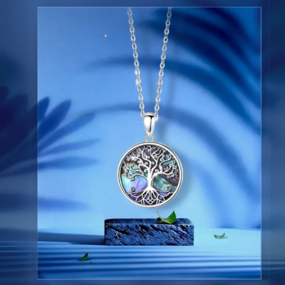 collier arbre de vie nacre ormeau bleu