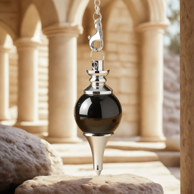 pendule oui non sphère obsidienne noire