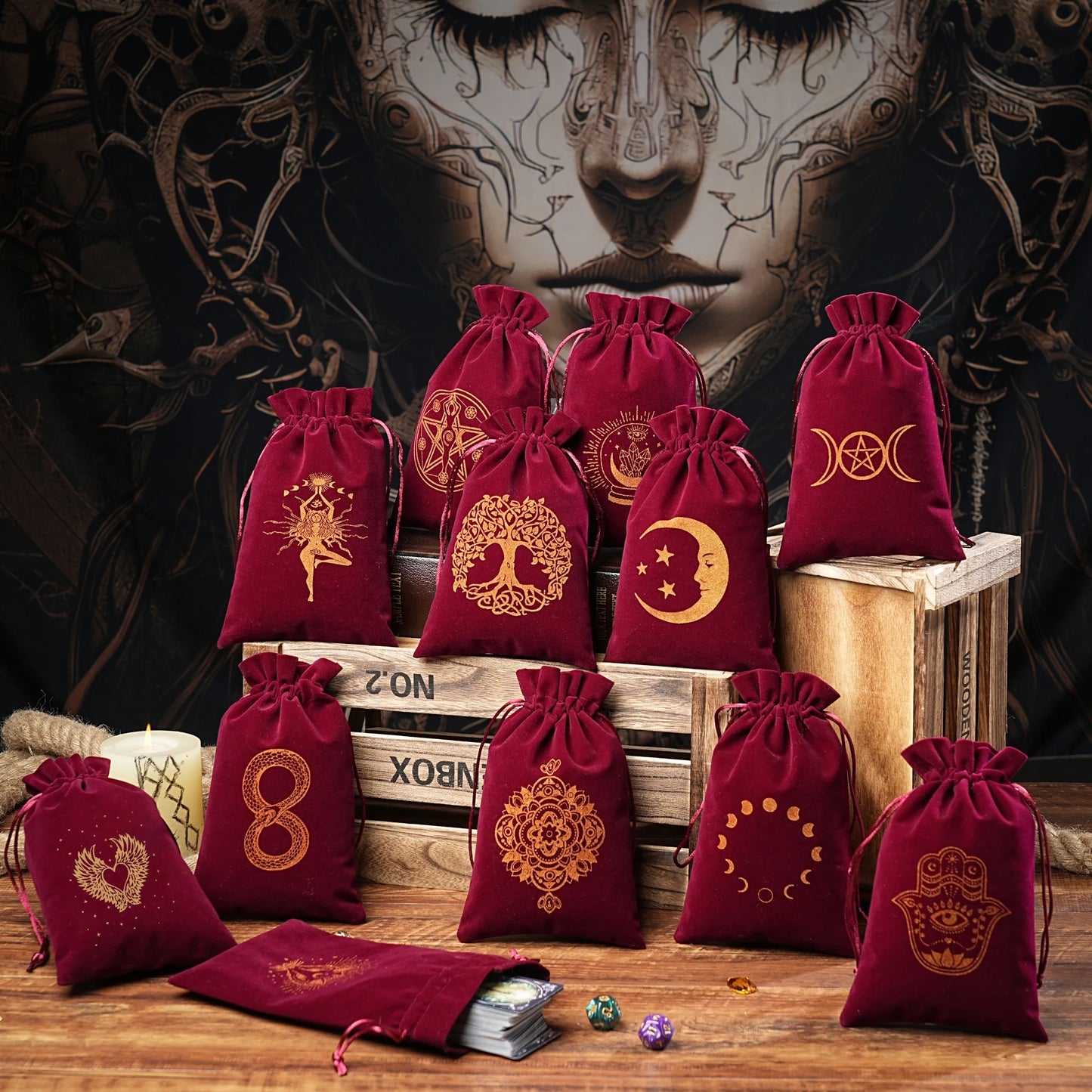 pochette ésotérique velours rouge présentation 2
