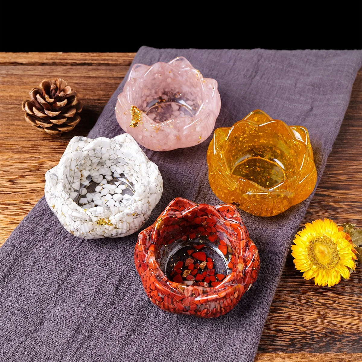 porte bougie lotus presentation quatre