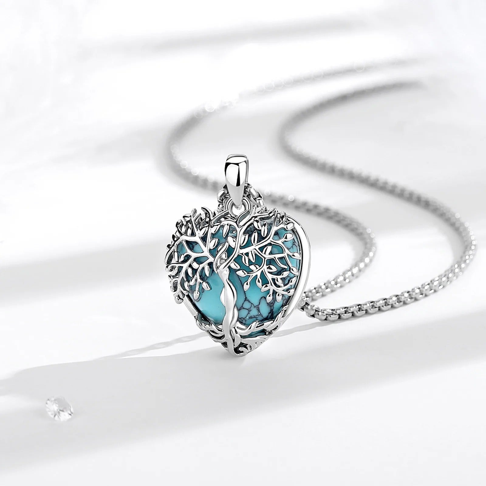 Arbre de vie collier coeur bleu