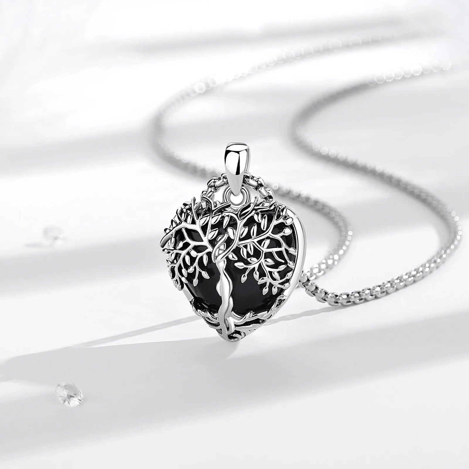 Arbre de vie collier coeur noir