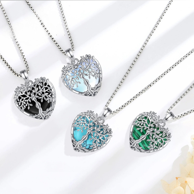 Arbre de vie collier coeur quatre