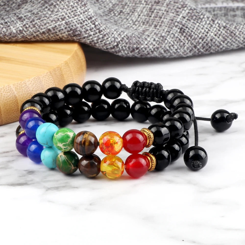 Bracelet 7 Chakra Alignement interieur noir brillant
