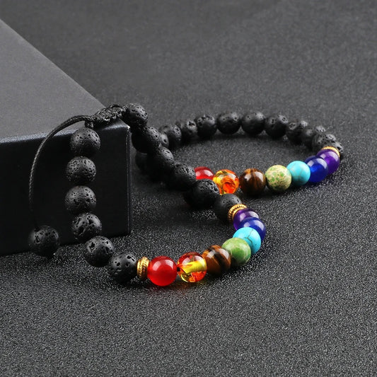 Bracelet 7 Chakra Alignement interieur pierre de lave