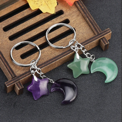 Porte cle lune et etoile vert violet
