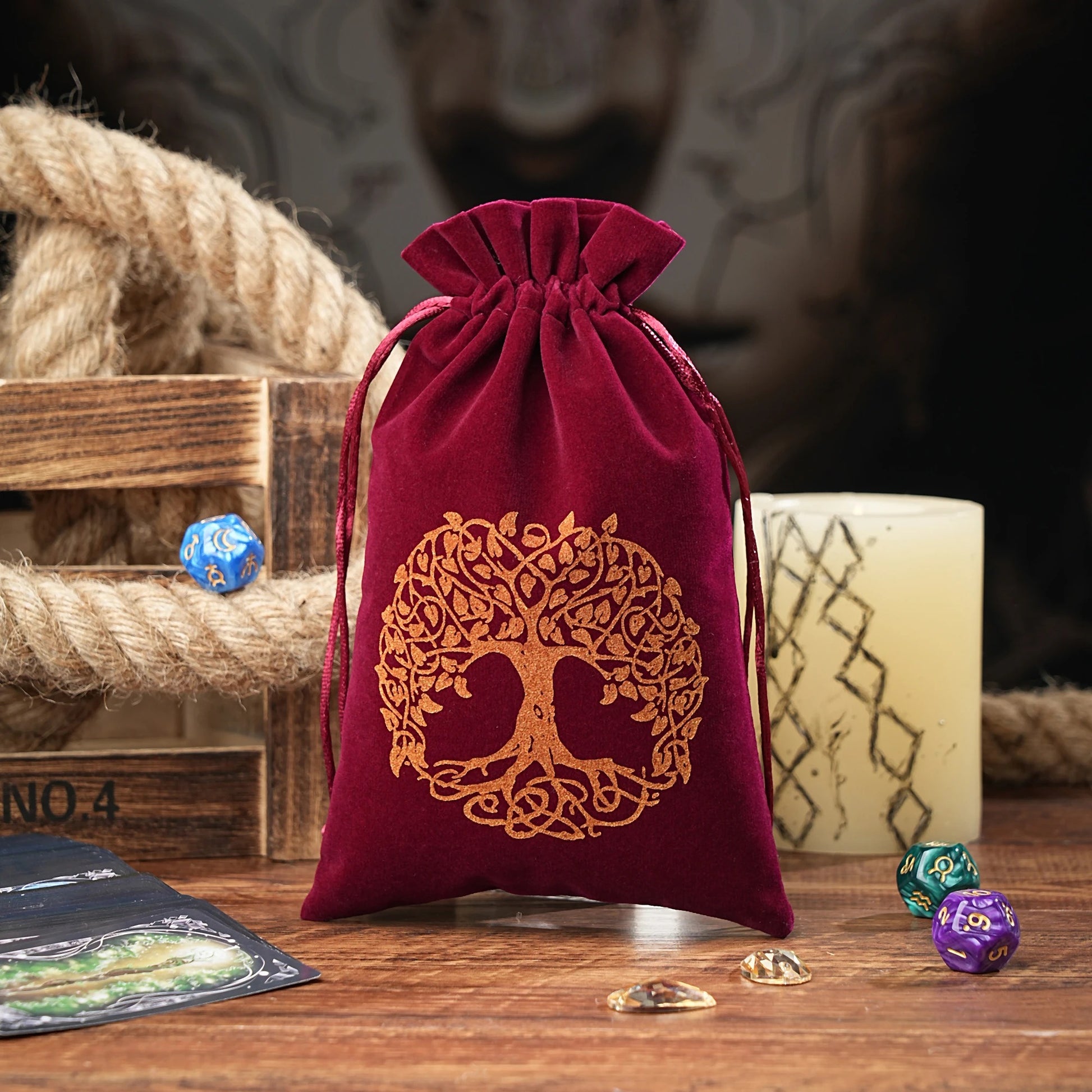 pochette ésotérique velours rouge variante arbre de vie